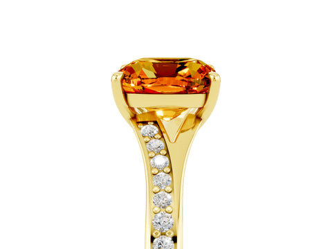 Yellow gold Cushion Cut Citrine Solitaire Ring with Pavé Band and Prong Setting_5