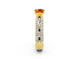 Yellow gold Cushion Cut Citrine Solitaire Ring with Pavé and Channel Set Band_2
