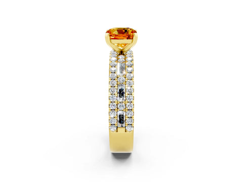Yellow gold Cushion Cut Citrine Solitaire Ring with Pavé and Channel Set Band_2