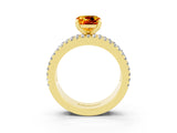 Yellow gold Cushion Cut Citrine Solitaire Ring with Pavé and Channel Set Band_3