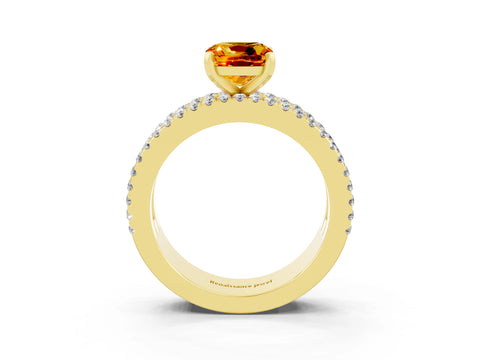 Yellow gold Cushion Cut Citrine Solitaire Ring with Pavé and Channel Set Band_3