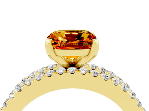 Yellow gold Cushion Cut Citrine Solitaire Ring with Pavé and Channel Set Band_4