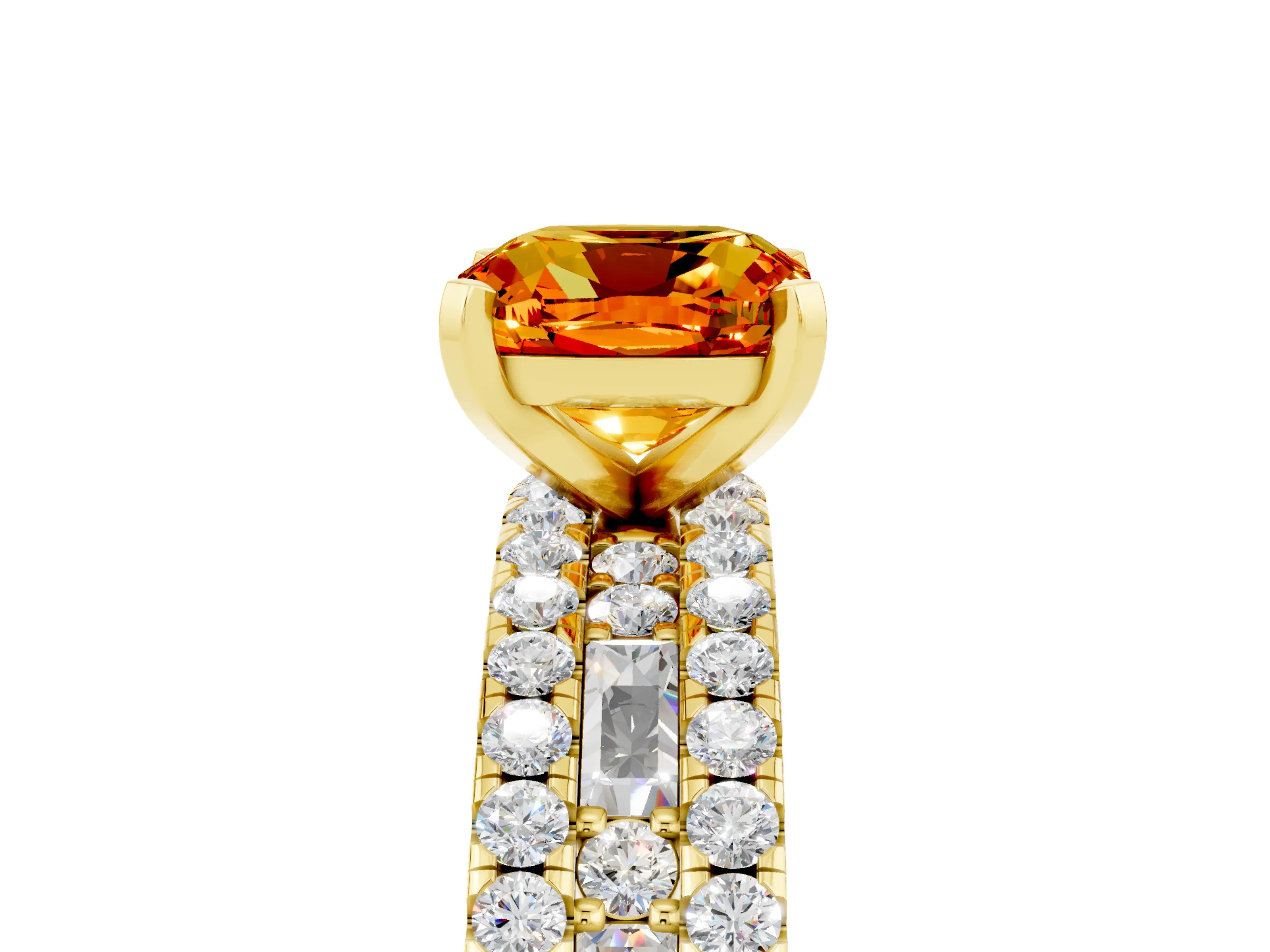 Yellow gold Cushion Cut Citrine Solitaire Ring with Pavé and Channel Set Band_5