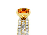 Yellow gold Cushion Cut Citrine Solitaire Ring with Pavé and Channel Set Band_5