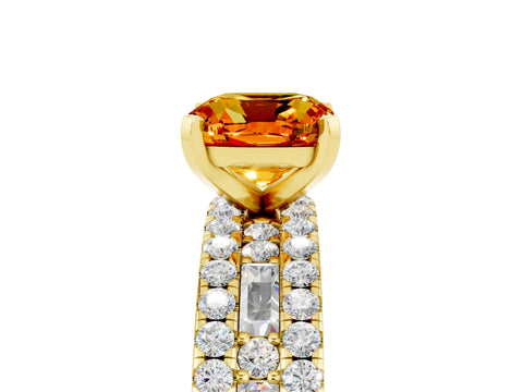 Yellow gold Cushion Cut Citrine Solitaire Ring with Pavé and Channel Set Band_5