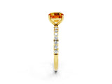 Yellow gold Cushion Cut Citrine Solitaire Ring with Pave Band and Four Prong Setting_14