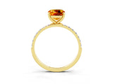 Yellow gold Cushion Cut Citrine Solitaire Ring with Pave Band and Four Prong Setting_15