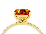 Yellow gold Cushion Cut Citrine Solitaire Ring with Pave Band and Four Prong Setting_16