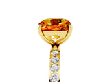 Yellow gold Cushion Cut Citrine Solitaire Ring with Pave Band and Four Prong Setting_17