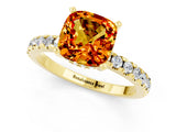 Yellow gold Cushion Cut Citrine Solitaire Ring with Round  Pavé Band and Four-Prong Setting_37