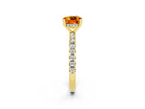 Yellow gold Cushion Cut Citrine Solitaire Ring with Round  Pavé Band and Four-Prong Setting_38