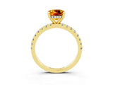 Yellow gold Cushion Cut Citrine Solitaire Ring with Round  Pavé Band and Four-Prong Setting_39