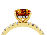 Yellow gold Cushion Cut Citrine Solitaire Ring with Round  Pavé Band and Four-Prong Setting_40