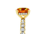 Yellow gold Cushion Cut Citrine Solitaire Ring with Round  Pavé Band and Four-Prong Setting_41