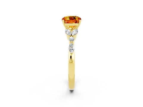 Yellow gold Cushion Cut Citrine Solitaire Ring with Side Stones and Four-Prong Setting_14