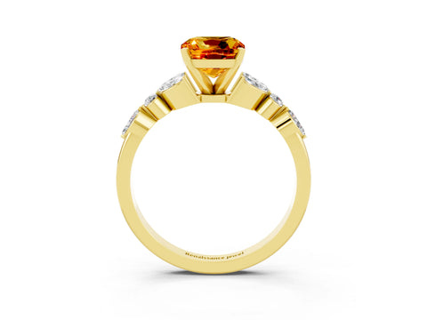 Yellow gold Cushion Cut Citrine Solitaire Ring with Side Stones and Four-Prong Setting_15