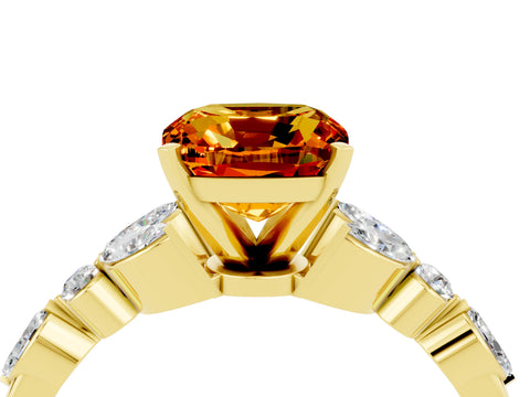 Yellow gold Cushion Cut Citrine Solitaire Ring with Side Stones and Four-Prong Setting_16