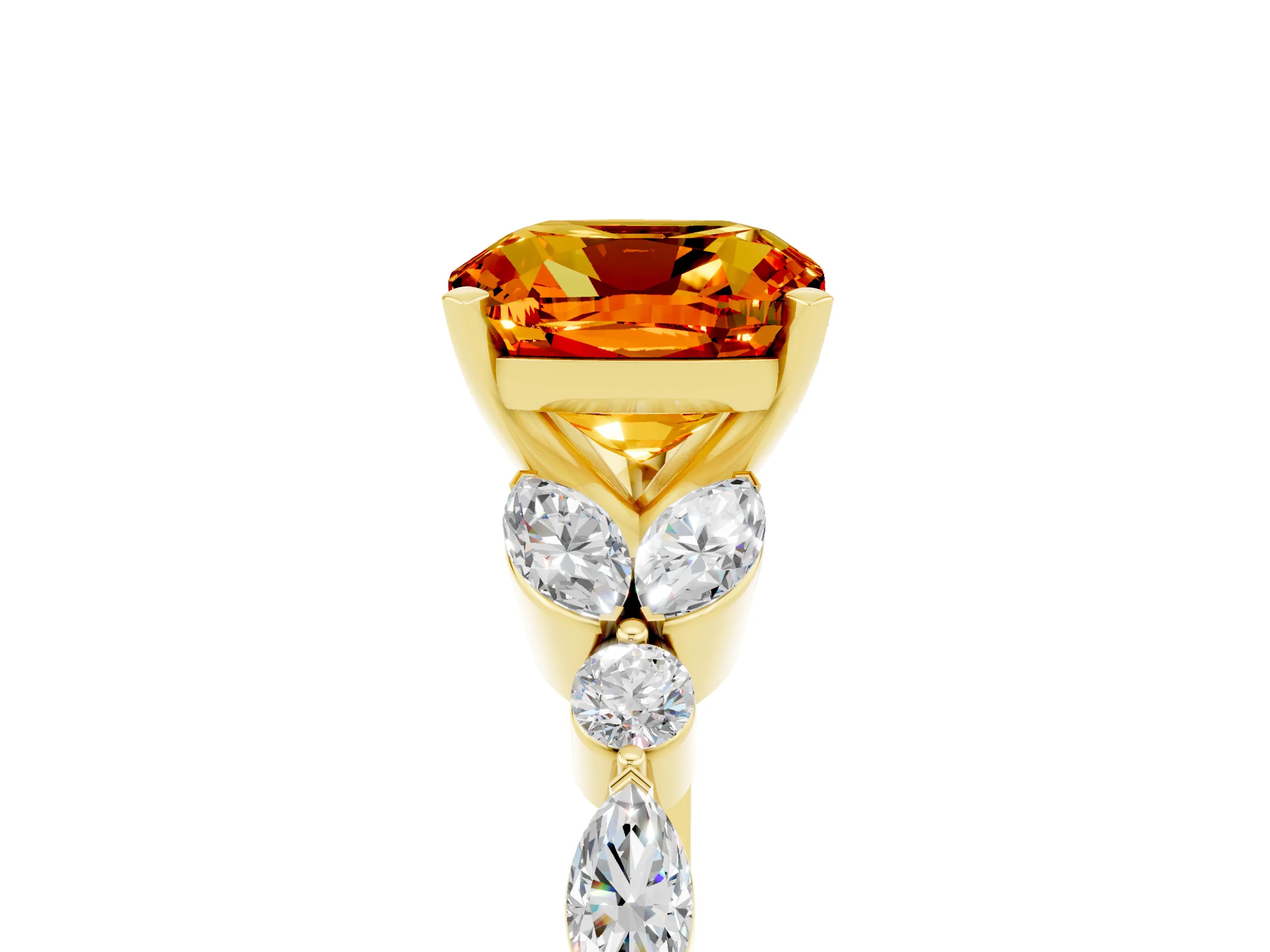 Yellow gold Cushion Cut Citrine Solitaire Ring with Side Stones and Four-Prong Setting_17