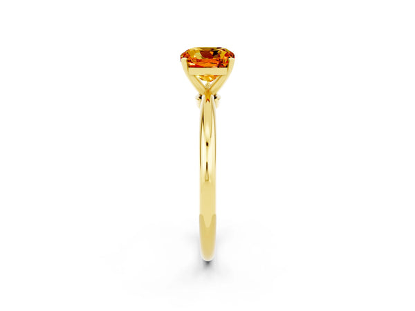 Yellow gold Cushion Cut Citrine Solitaire Ring with Six-Prong Setting and Classic Band