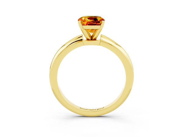 Yellow gold Cushion Cut Citrine Solitaire Ring with Six-Prong Setting and Classic Band