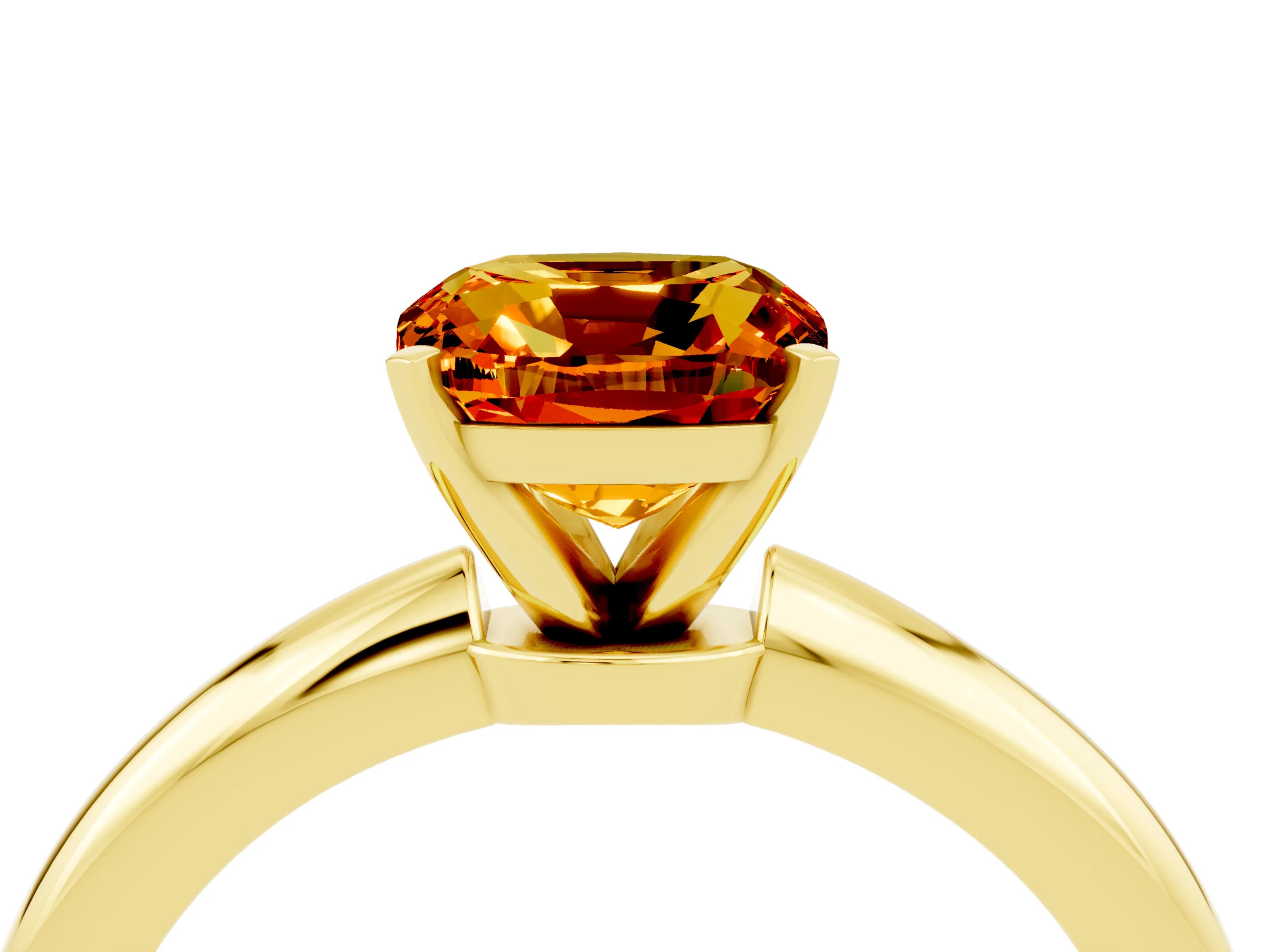 Yellow gold Cushion Cut Citrine Solitaire Ring with Six-Prong Setting and Classic Band_4