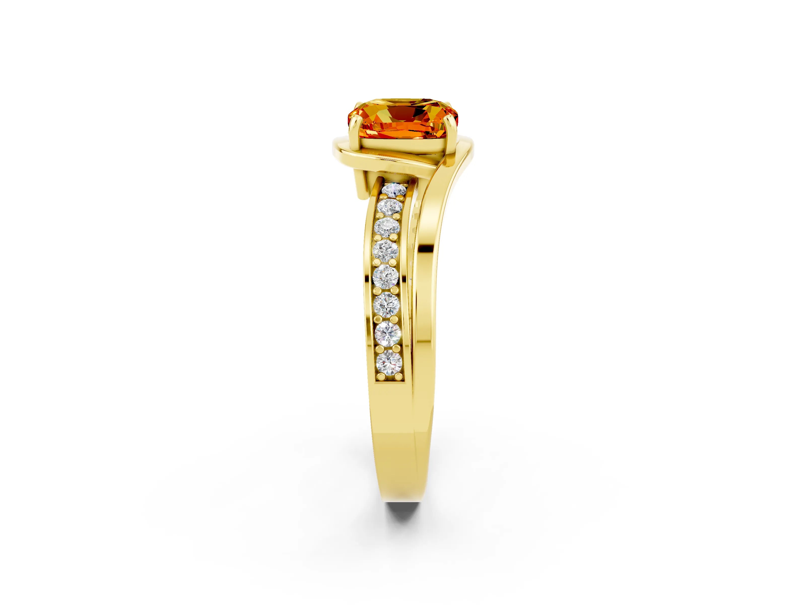 Yellow gold Cushion Cut Citrine Solitaire Ring with Split Shank and Prong Setting_2
