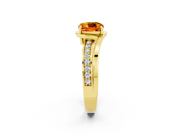 Yellow gold Cushion Cut Citrine Solitaire Ring with Split Shank and Prong Setting
