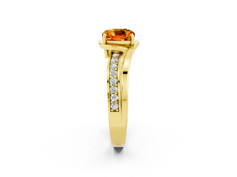 Yellow gold Cushion Cut Citrine Solitaire Ring with Split Shank and Prong Setting_2