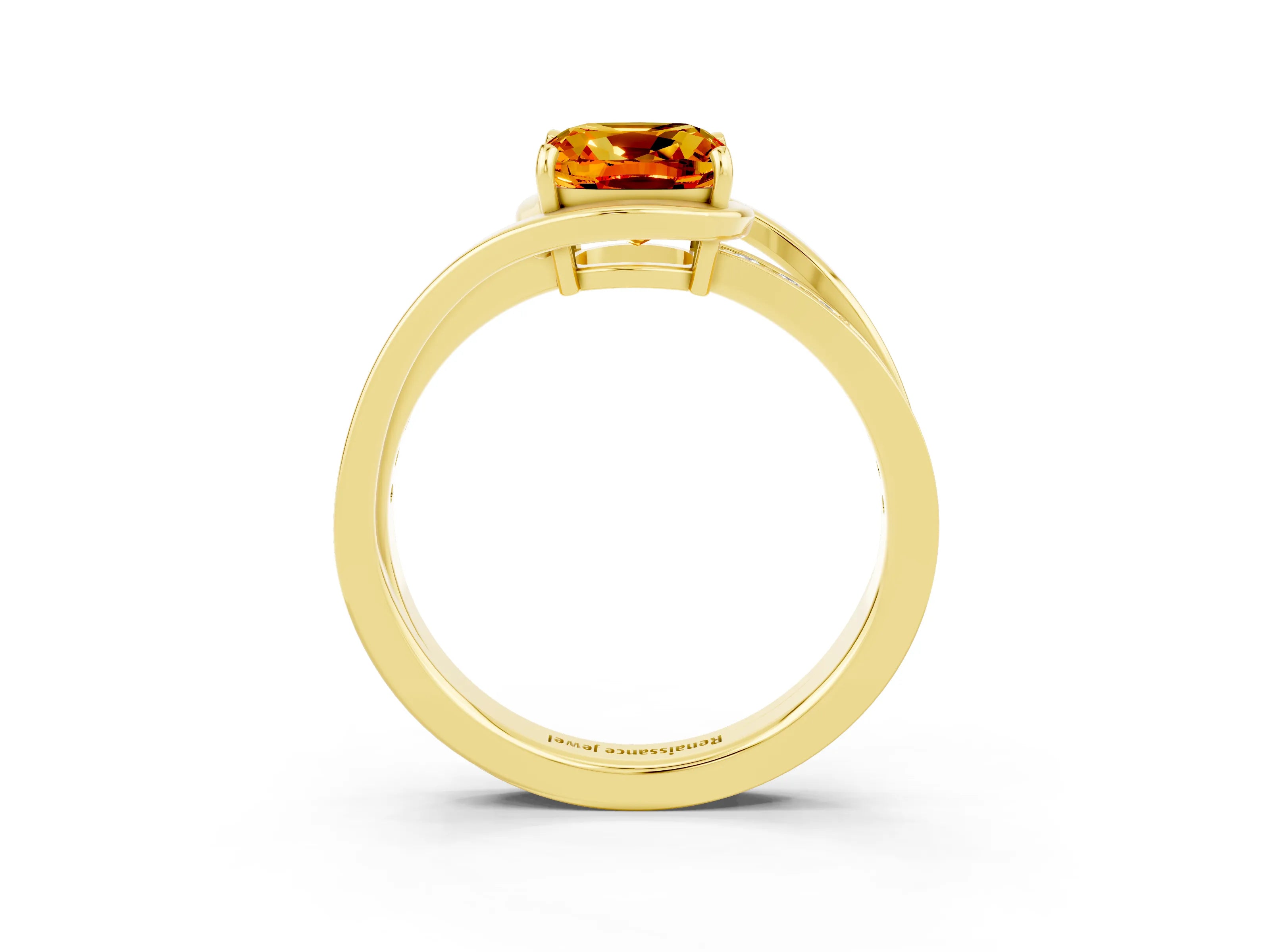 Yellow gold Cushion Cut Citrine Solitaire Ring with Split Shank and Prong Setting_3