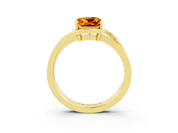 Yellow gold Cushion Cut Citrine Solitaire Ring with Split Shank and Prong Setting