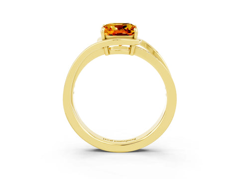 Yellow gold Cushion Cut Citrine Solitaire Ring with Split Shank and Prong Setting_3
