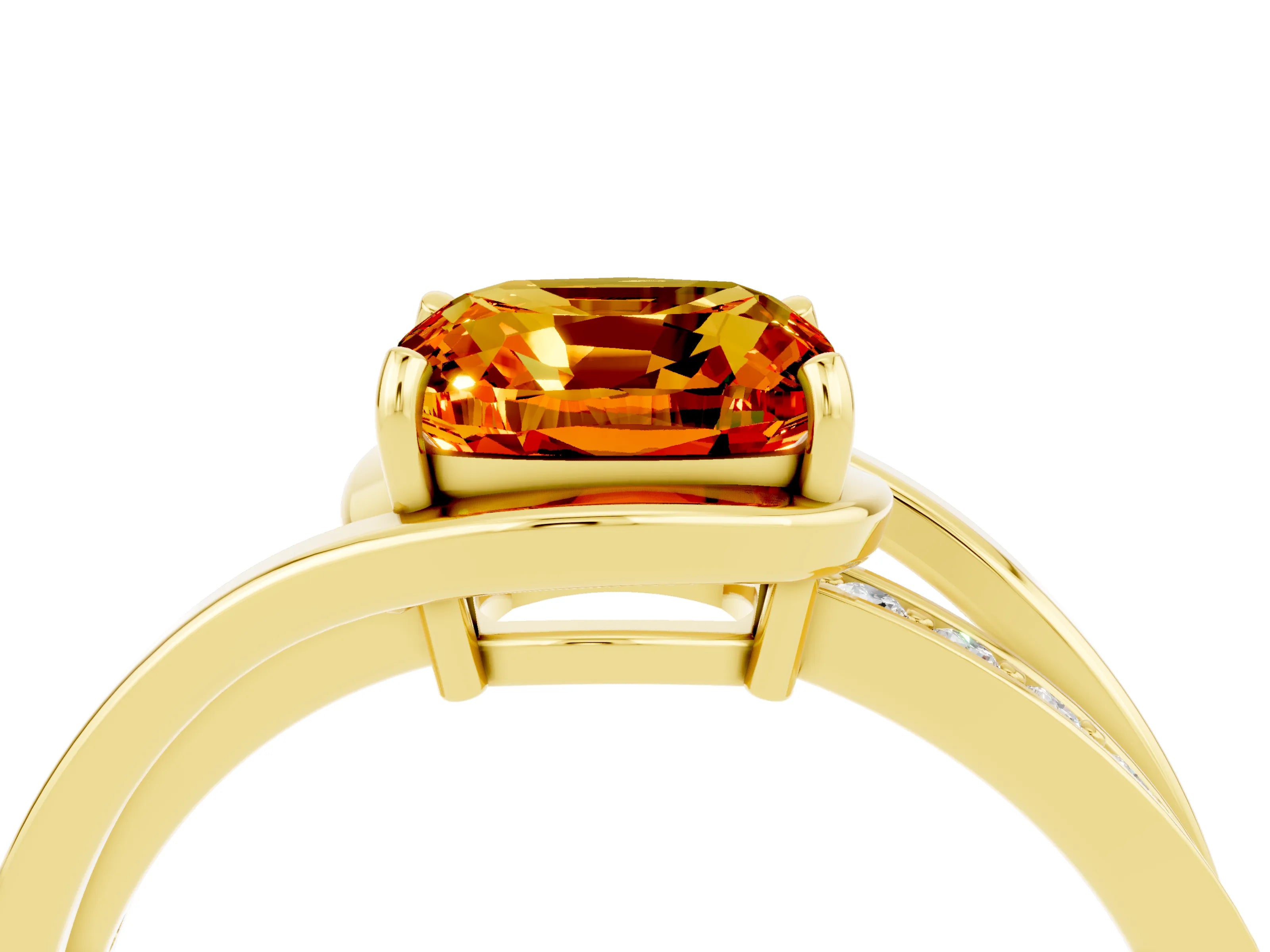 Yellow gold Cushion Cut Citrine Solitaire Ring with Split Shank and Prong Setting_4