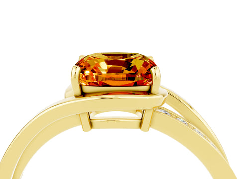 Yellow gold Cushion Cut Citrine Solitaire Ring with Split Shank and Prong Setting_4