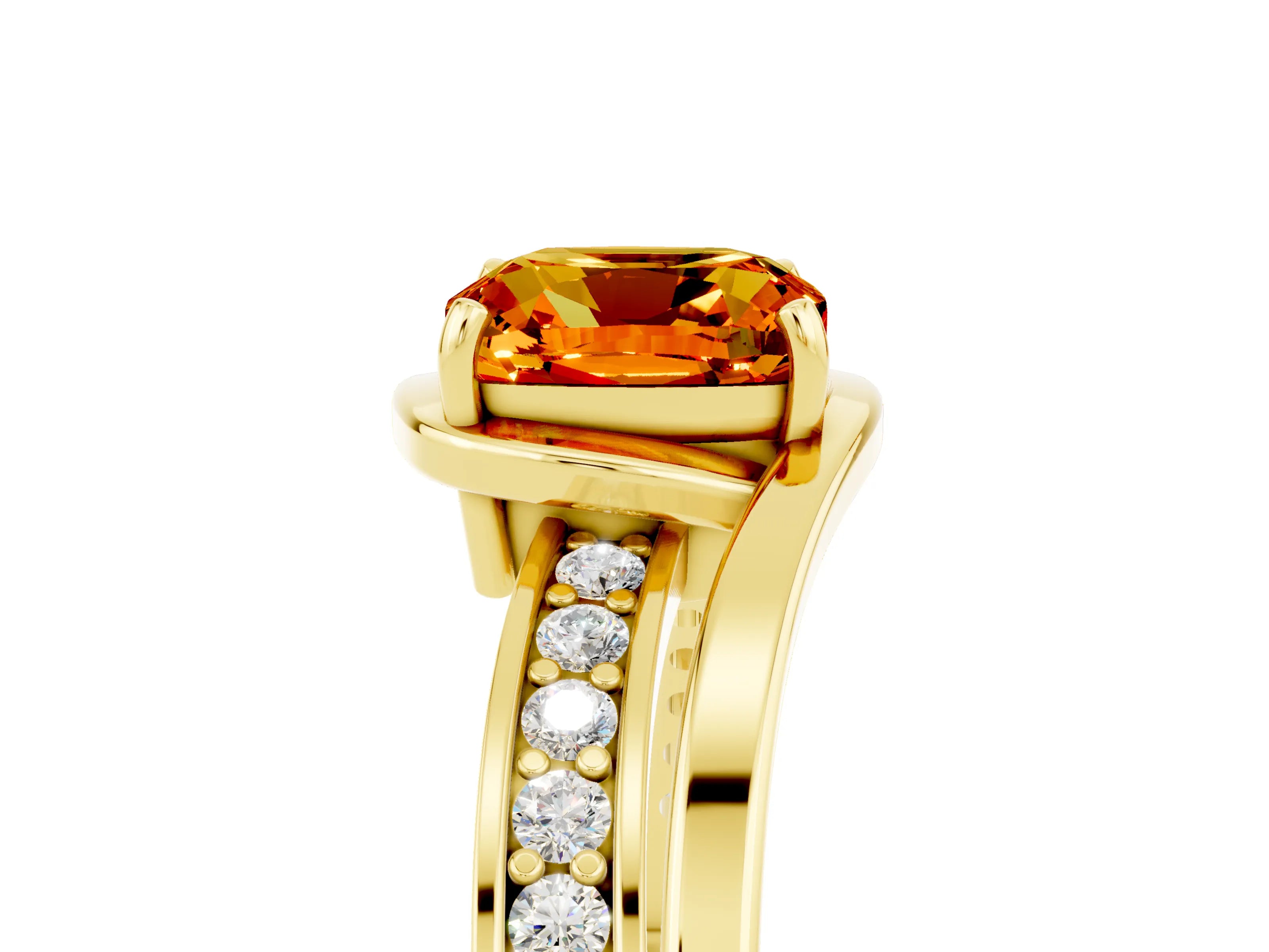 Yellow gold Cushion Cut Citrine Solitaire Ring with Split Shank and Prong Setting_5