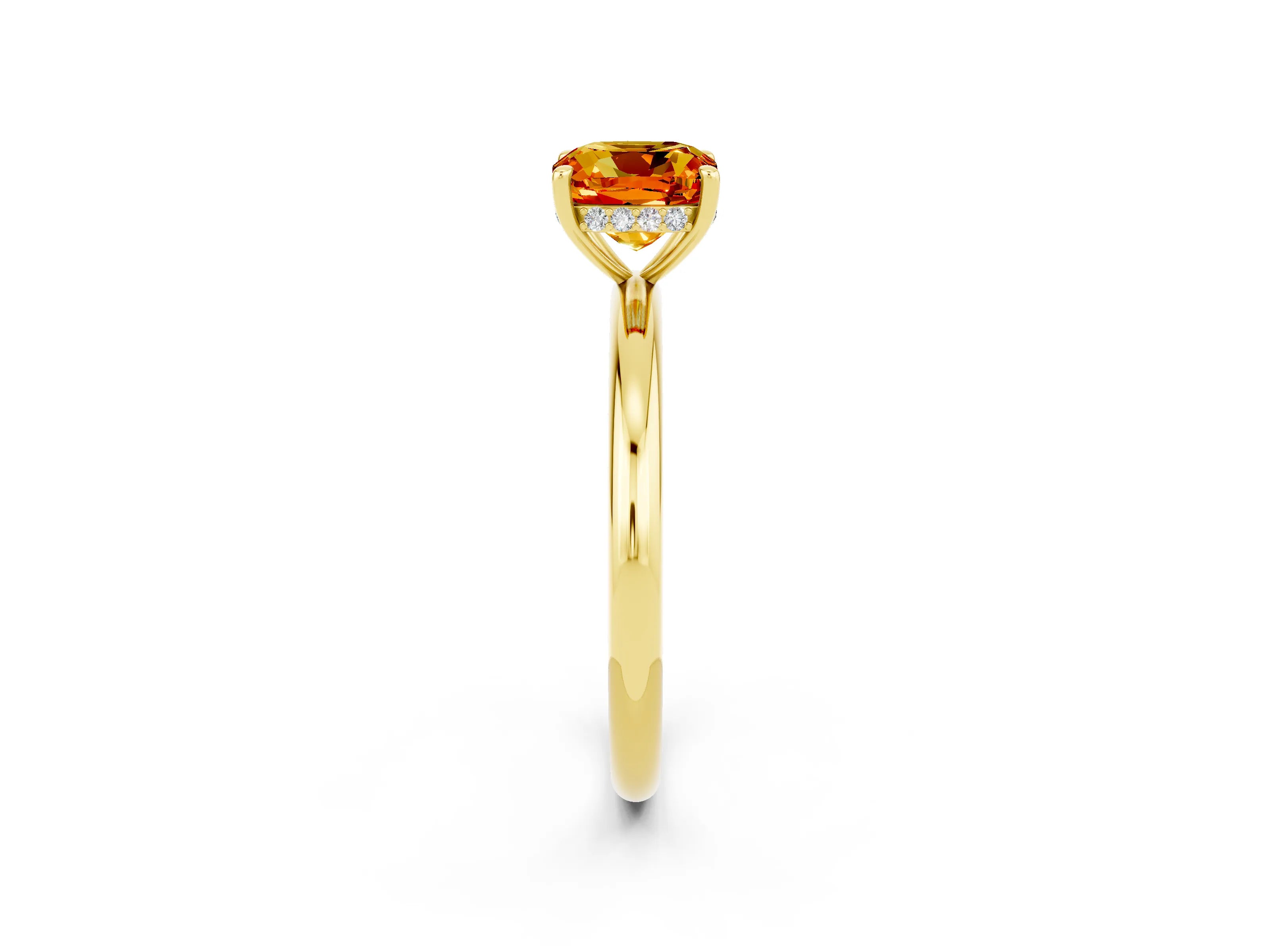 Yellow gold Cushion Cut Citrine Solitaire Ring with Thin Band and Four-Prong Setting_2