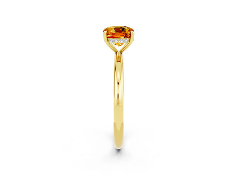 Yellow gold Cushion Cut Citrine Solitaire Ring with Thin Band and Four-Prong Setting_2
