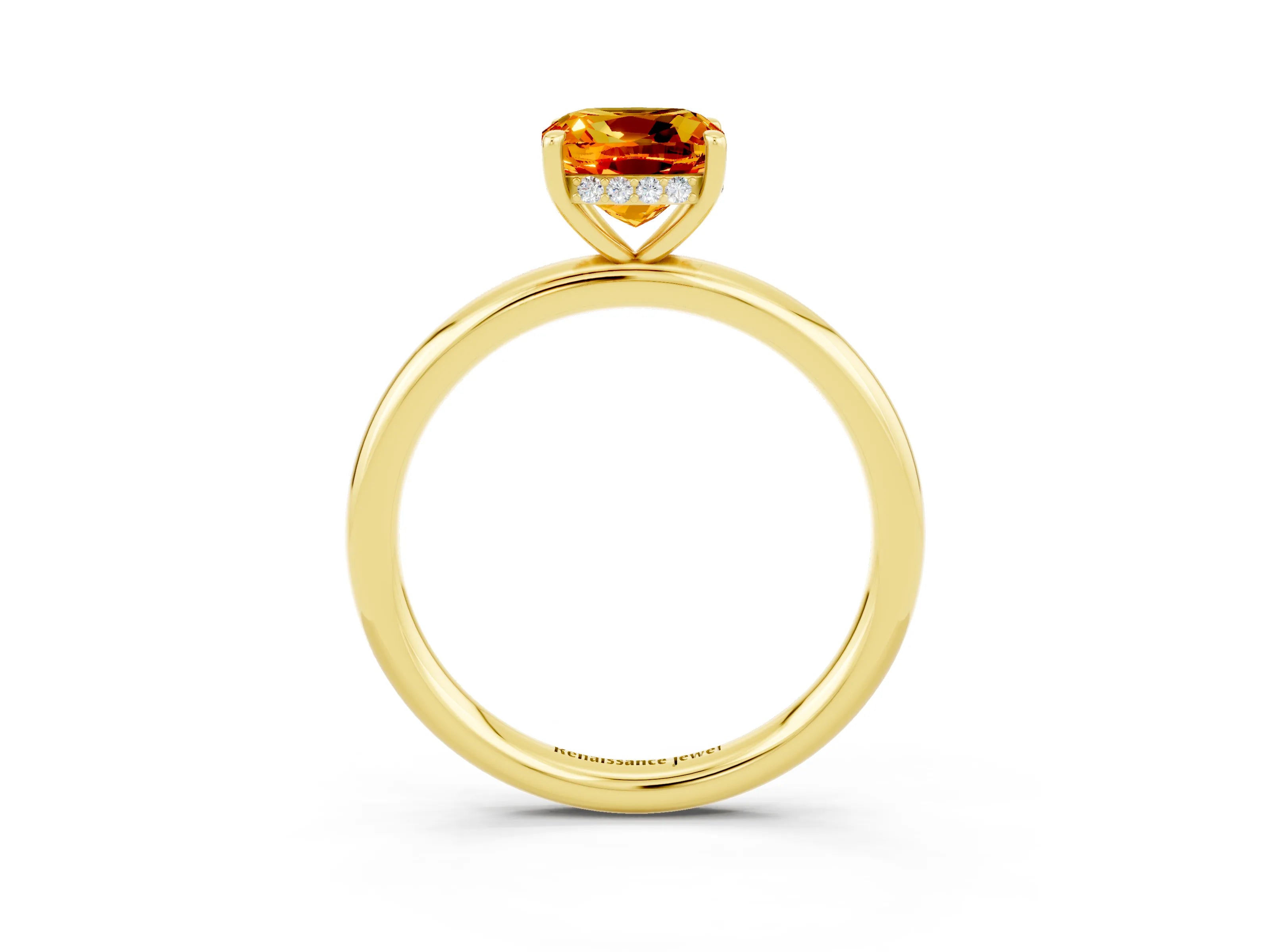 Yellow gold Cushion Cut Citrine Solitaire Ring with Thin Band and Four-Prong Setting_3
