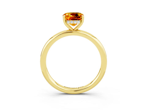 Yellow gold Cushion Cut Citrine Solitaire Ring with Thin Band and Four-Prong Setting_3
