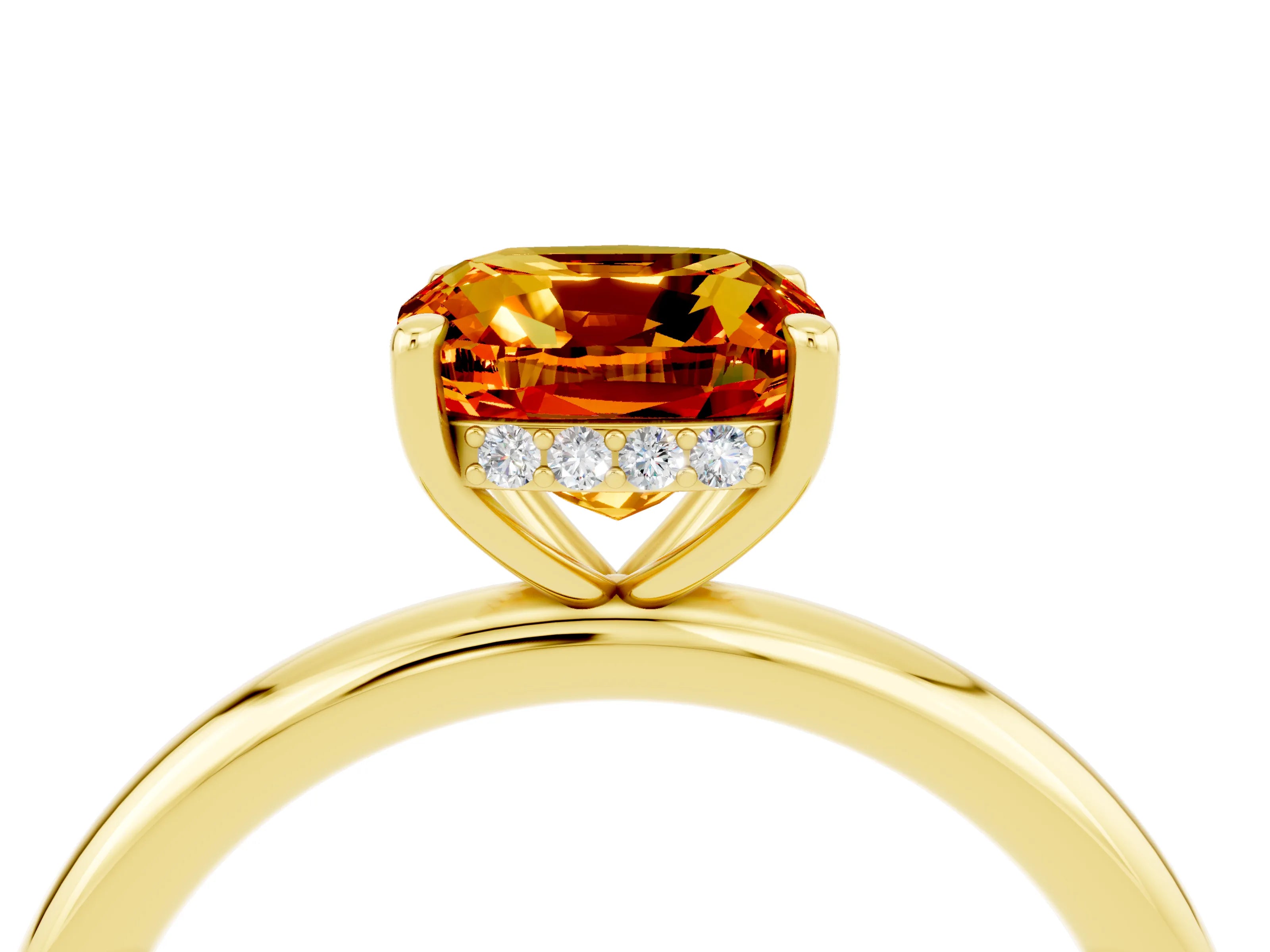 Yellow gold Cushion Cut Citrine Solitaire Ring with Thin Band and Four-Prong Setting_4
