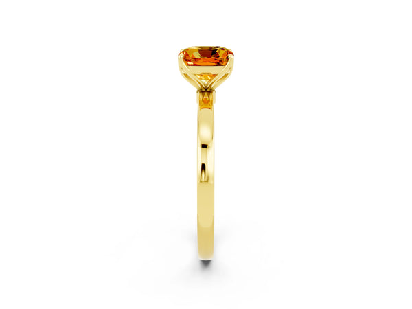 Yellow gold Cushion Cut Citrine Solitaire Ring with Thin Band and Prong Setting