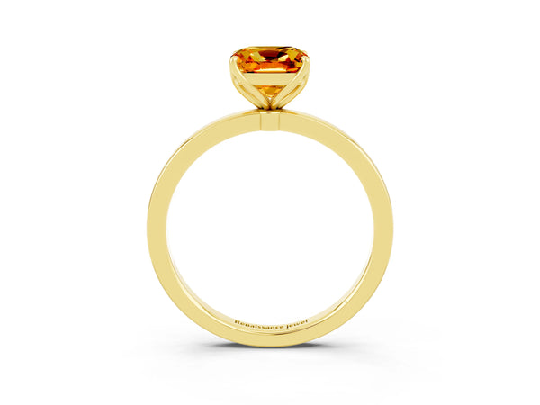 Yellow gold Cushion Cut Citrine Solitaire Ring with Thin Band and Prong Setting