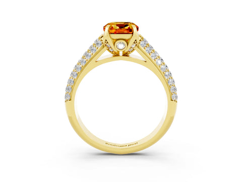 Yellow gold Cushion Cut Citrine Solitaire Ring with Three-Row Pavé Band and Four-Prong Setting_15