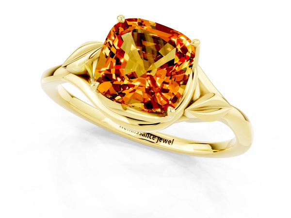 Yellow gold Cushion Cut Citrine Solitaire Ring with Twist Band and Four-Prong Setting