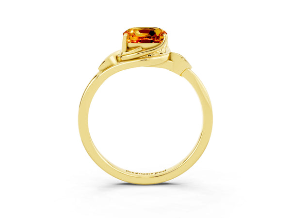 Yellow gold Cushion Cut Citrine Solitaire Ring with Twist Band and Four-Prong Setting
