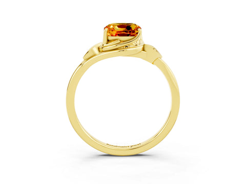 Yellow gold Cushion Cut Citrine Solitaire Ring with Twist Band and Four-Prong Setting_27