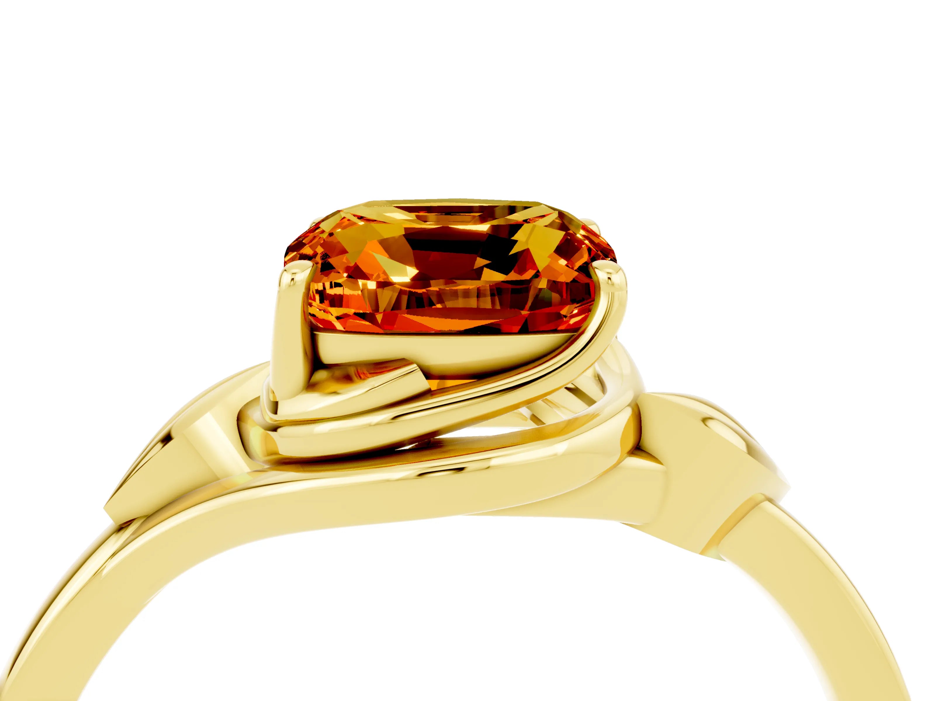 Yellow gold Cushion Cut Citrine Solitaire Ring with Twist Band and Four-Prong Setting_28