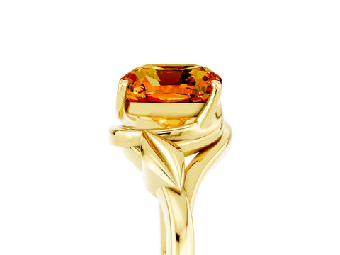 Yellow gold Cushion Cut Citrine Solitaire Ring with Twist Band and Four-Prong Setting_29