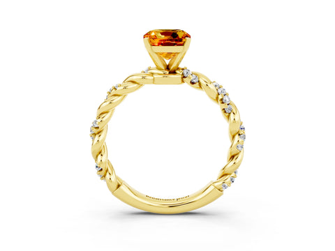 Yellow gold Cushion Cut Citrine Solitaire Ring with Twisted Band and Pavé Accents_3