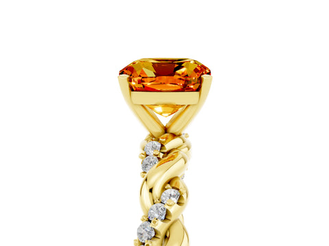 Yellow gold Cushion Cut Citrine Solitaire Ring with Twisted Band and Pavé Accents_5