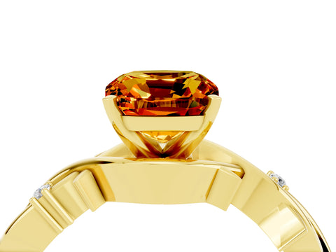 Yellow gold Cushion Cut Citrine Solitaire Ring with Twisted Band and Prong Setting_4